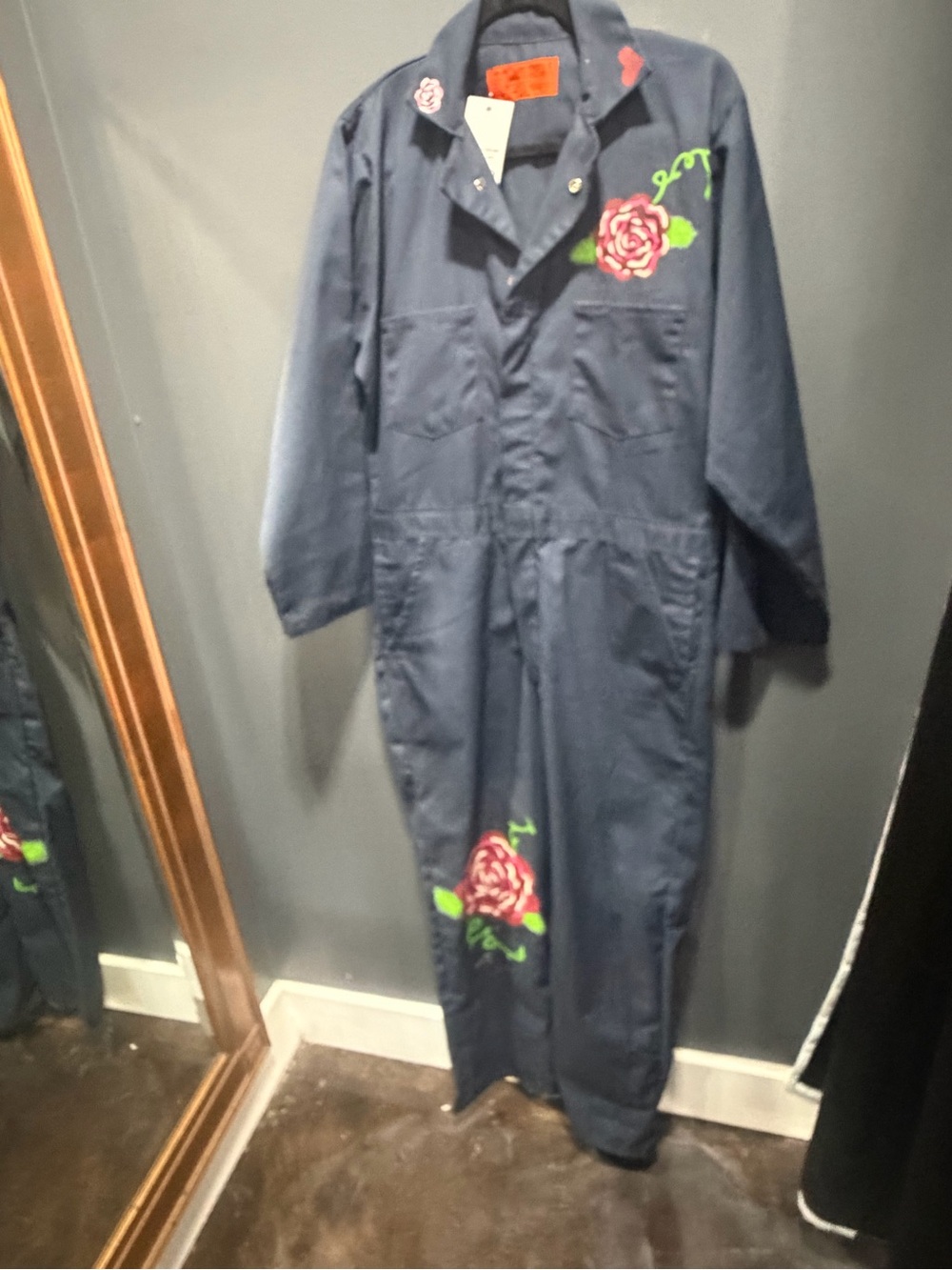 Navy Floral Hand painted Coveralls with Rose Motif